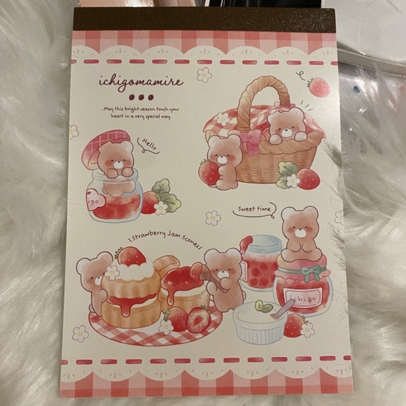 Ichigomamire Other - Cute Memo Pad from Japan. Cute Bear and Strawberry Design.